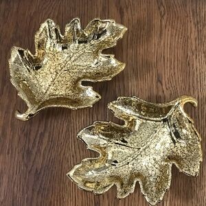 Vintage Gold and Black Leaf Ceramic Decorative Dishes